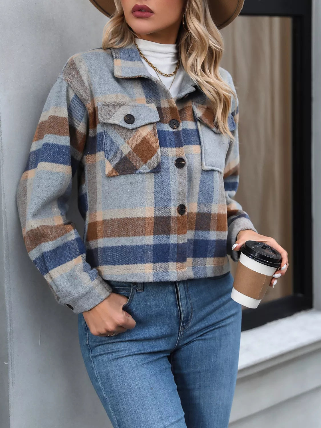 Plaid Button-Up Jacket, view 3