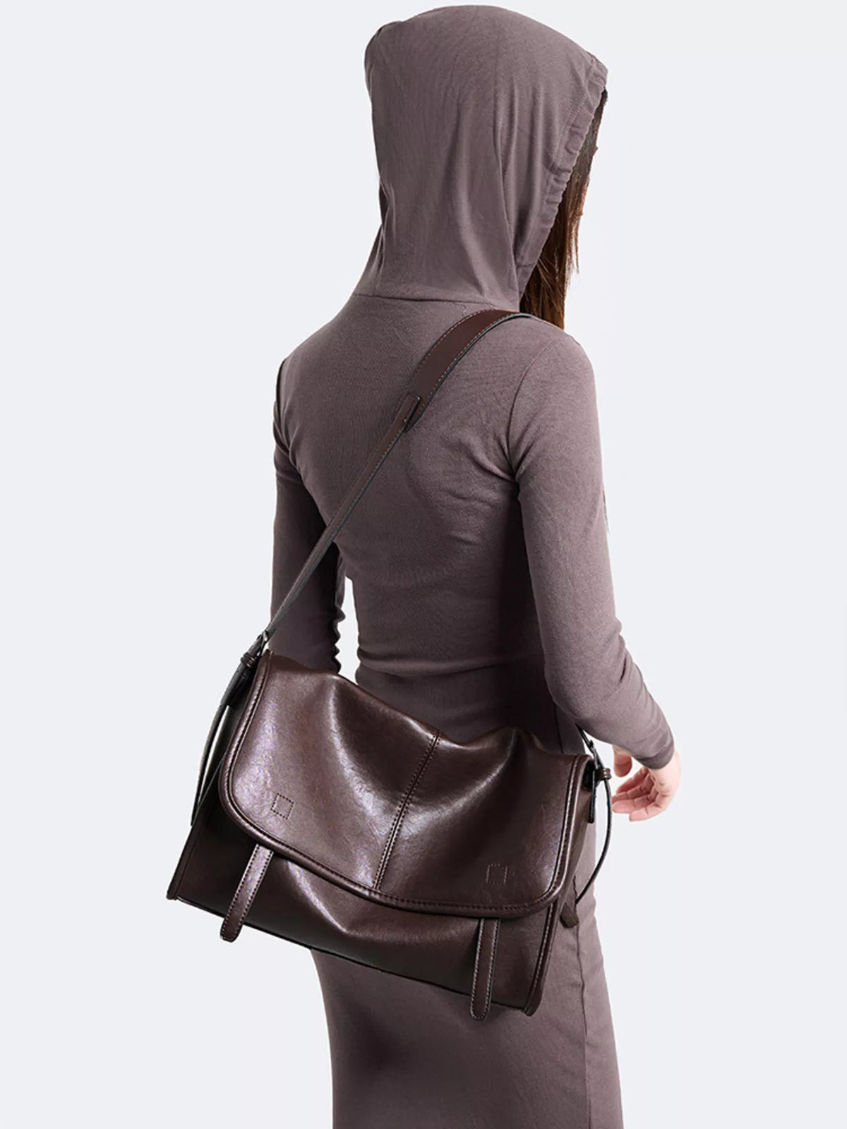 PU Leather Messenger Shoulder Bag in Brown, view 4