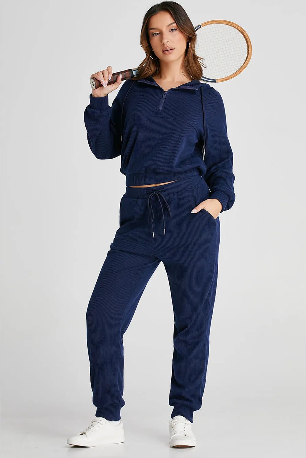 Drawstring Half Zip Hoodie and Joggers Active Set - Lilixa.store