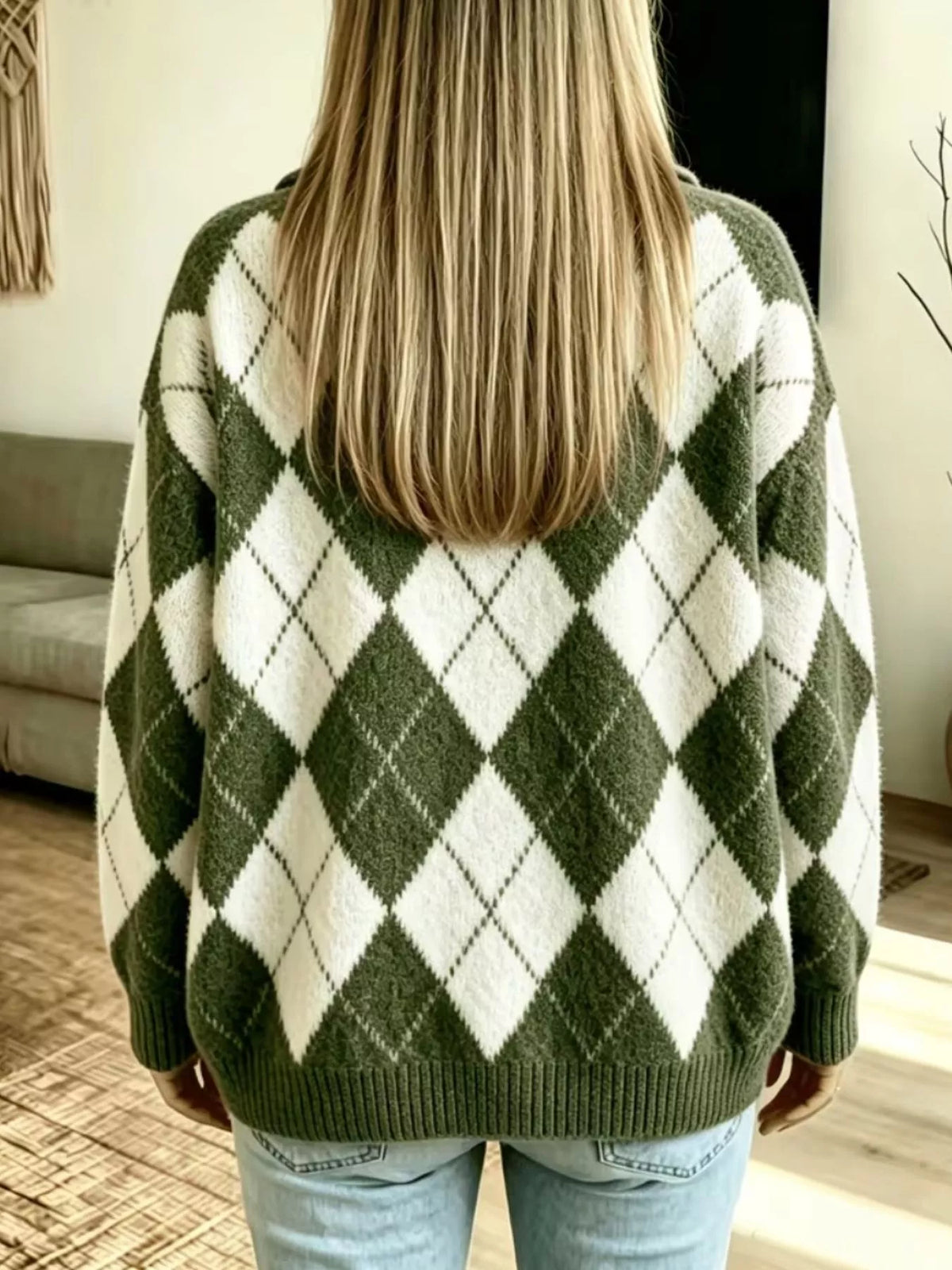 Argyle Pattern Collared Pullover Sweater, view 2