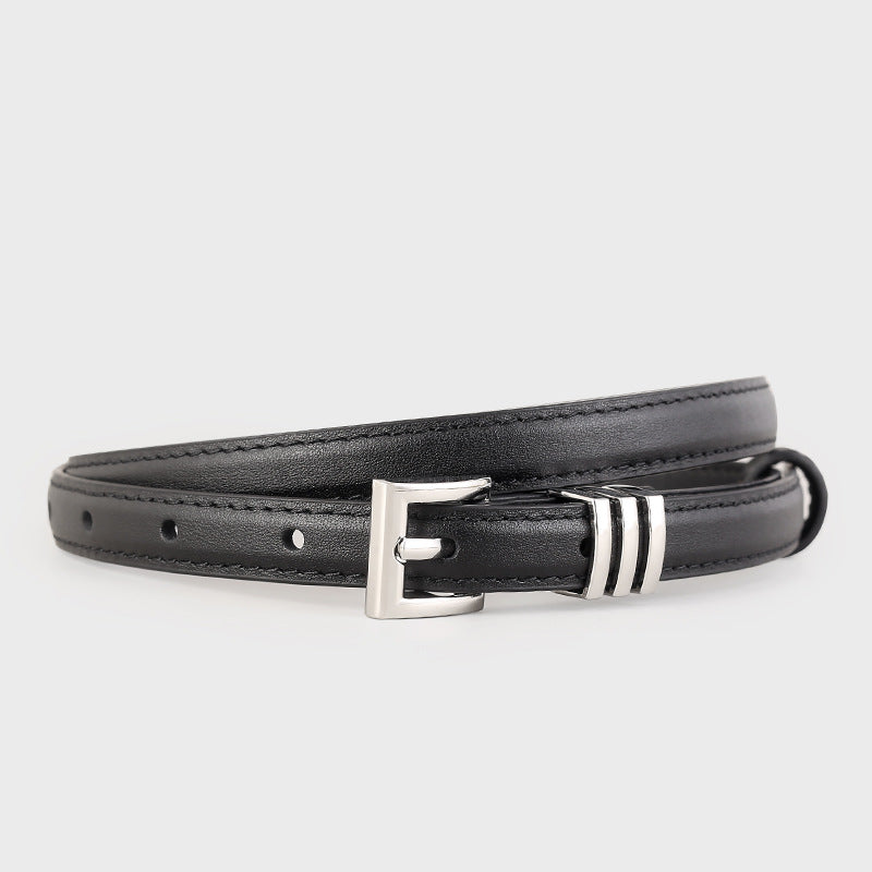Skinny Leather Belt with Silver Buckle - Lilixa.store