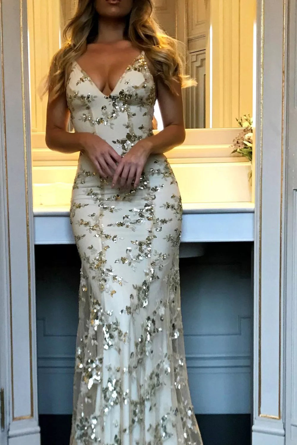 Full Size Sequin Tie Back V-Neck Maxi Dress Plus Size - Lilixa.store