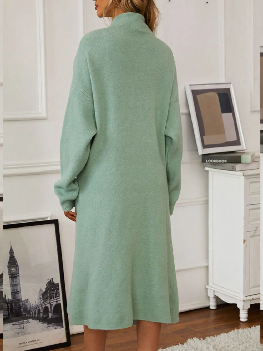 V-Neck Cami Dress and Open Front Cardigan Sweater Set, view 5