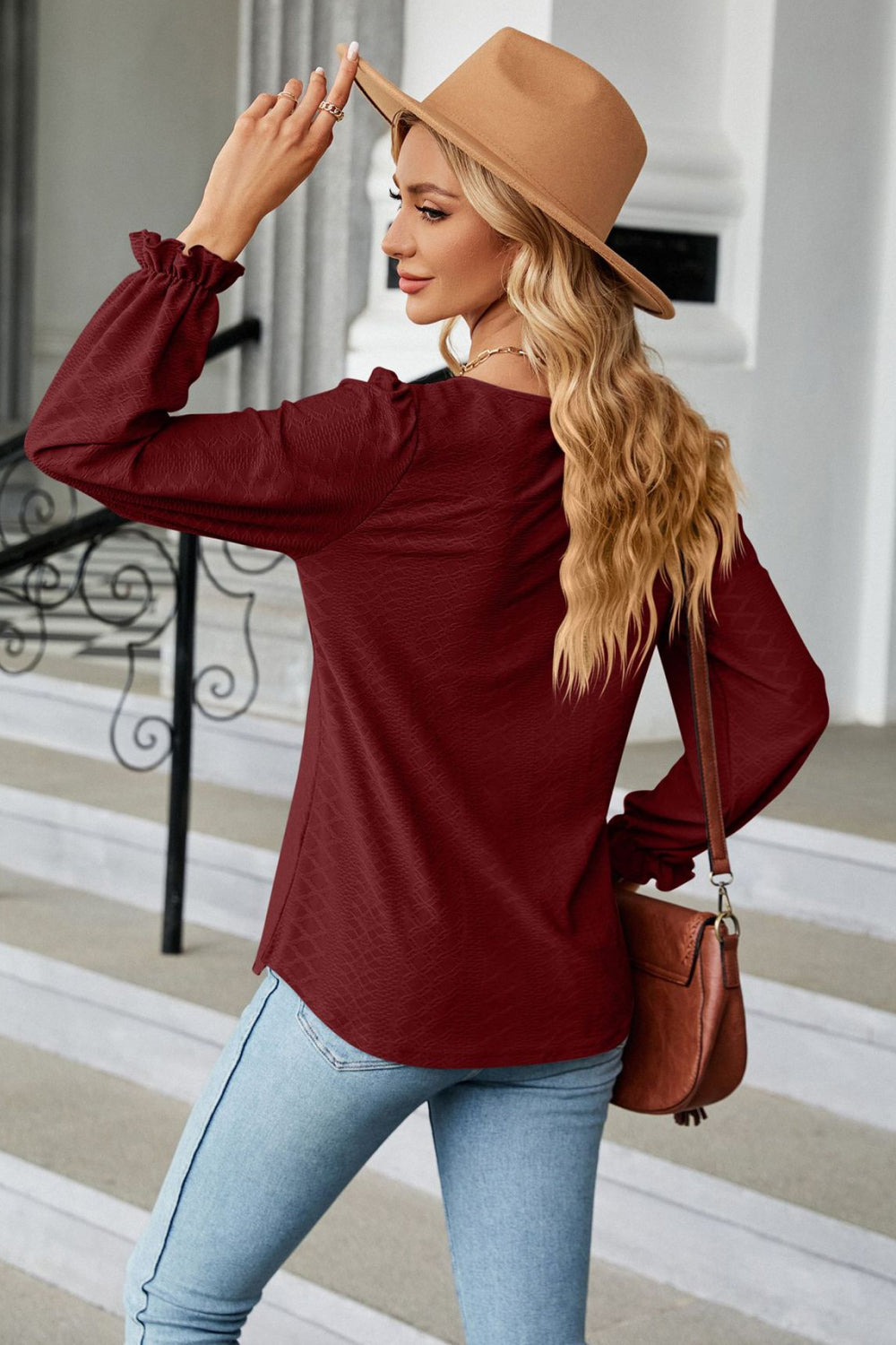 Round Neck Flounce Sleeve Blouse, view 16