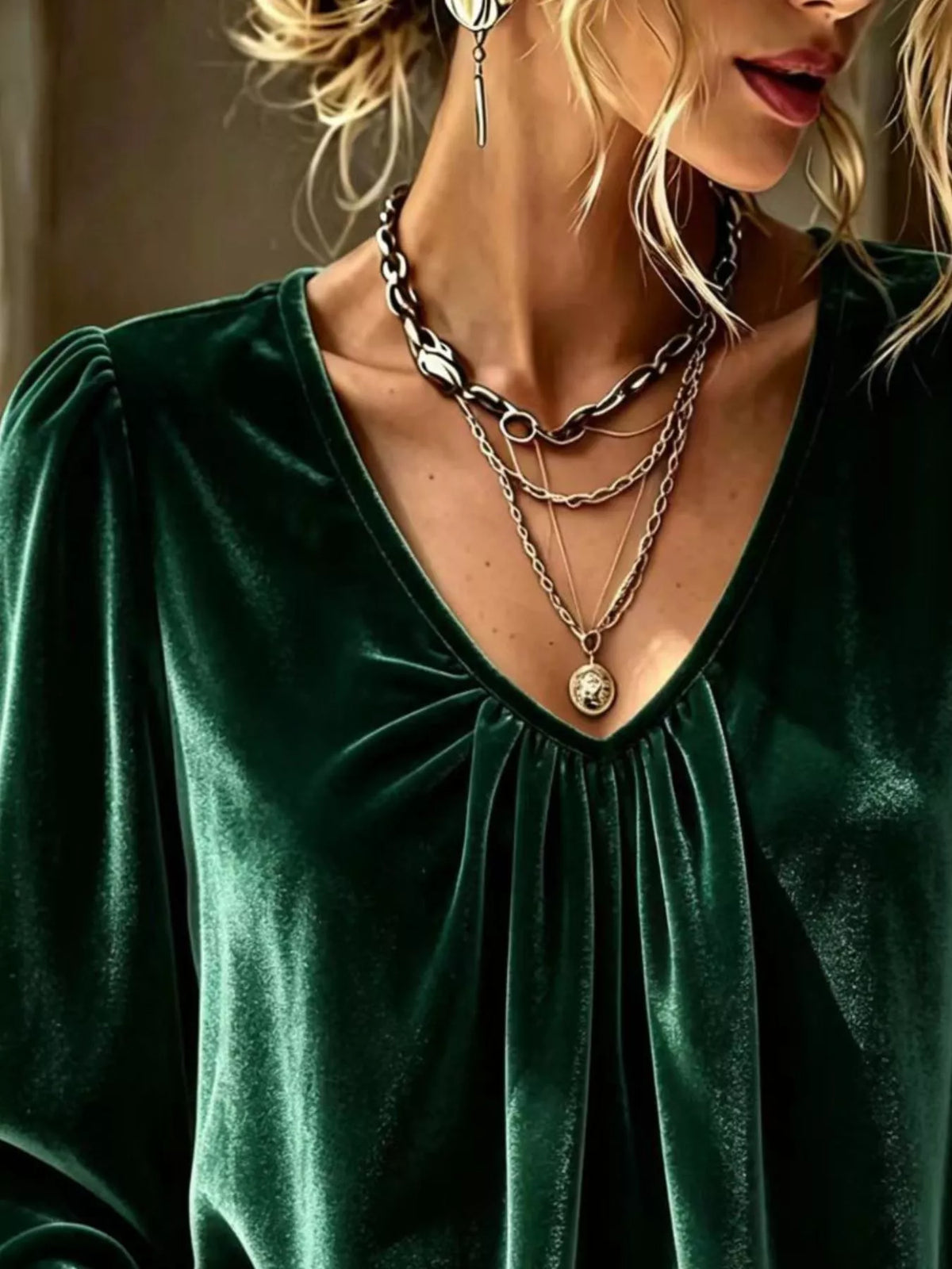 Full Size Ruched V-Neck Flounce Sleeve Blouse Plus Size