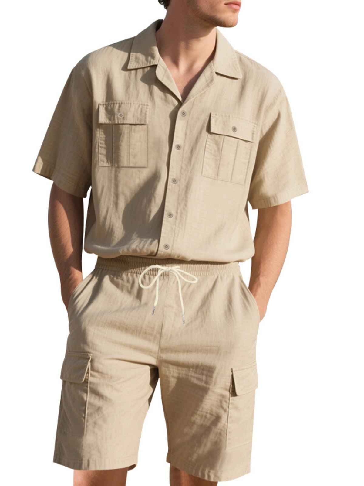 Men's Full Size Button Up Shirt and Shorts Set Plus Size - Lilixa.store