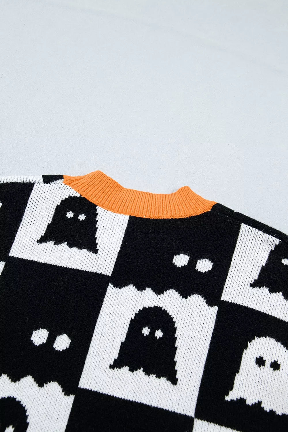 Halloween Ghost Pattern Checkerboard Sweater - Lilixa.store