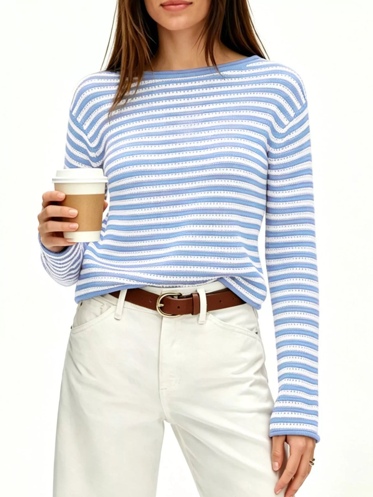 Striped Boat Neck Knit Sweater