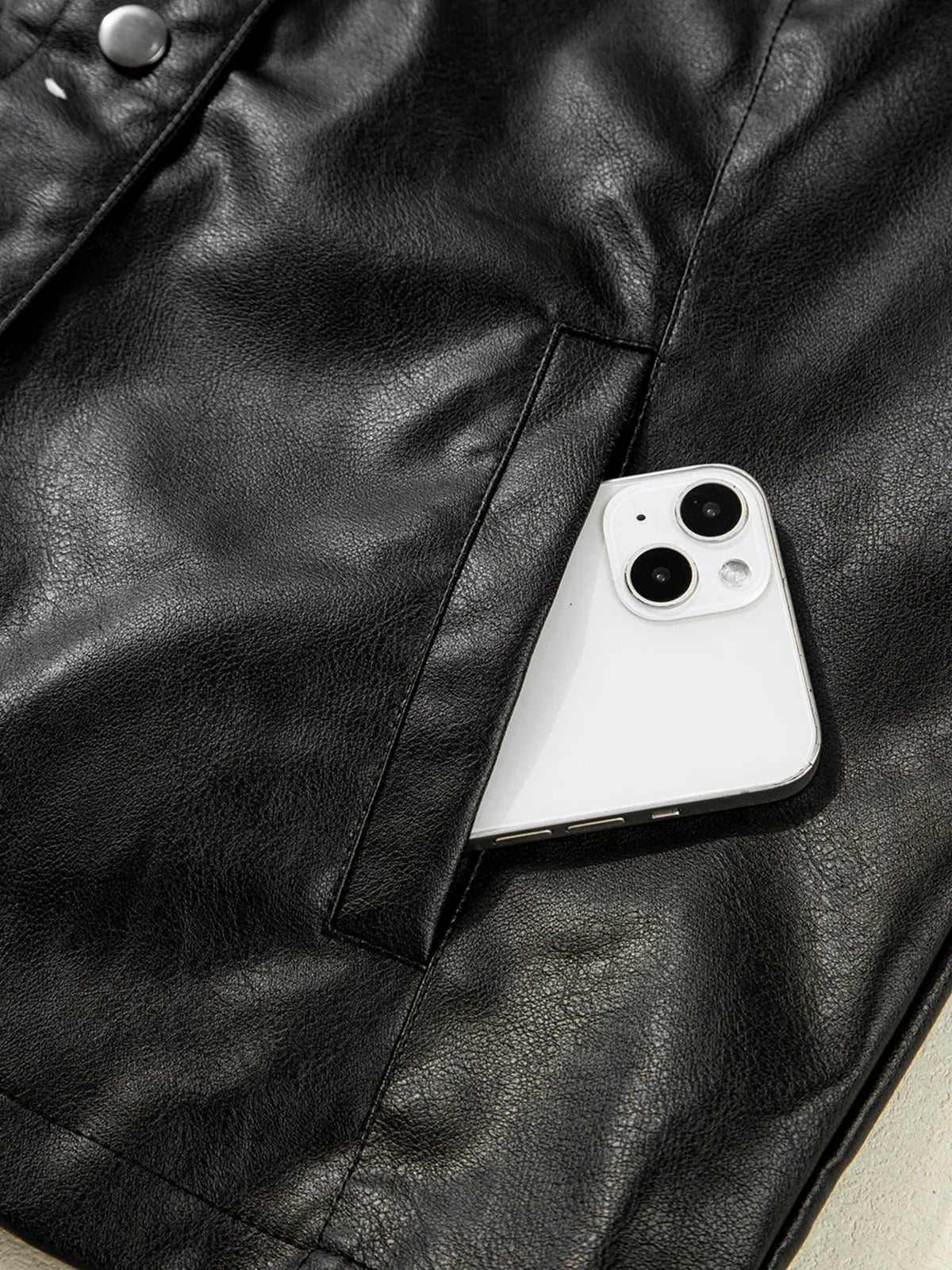 Faux Leather Buttoned Front Boxy Jacket in Black, view 8