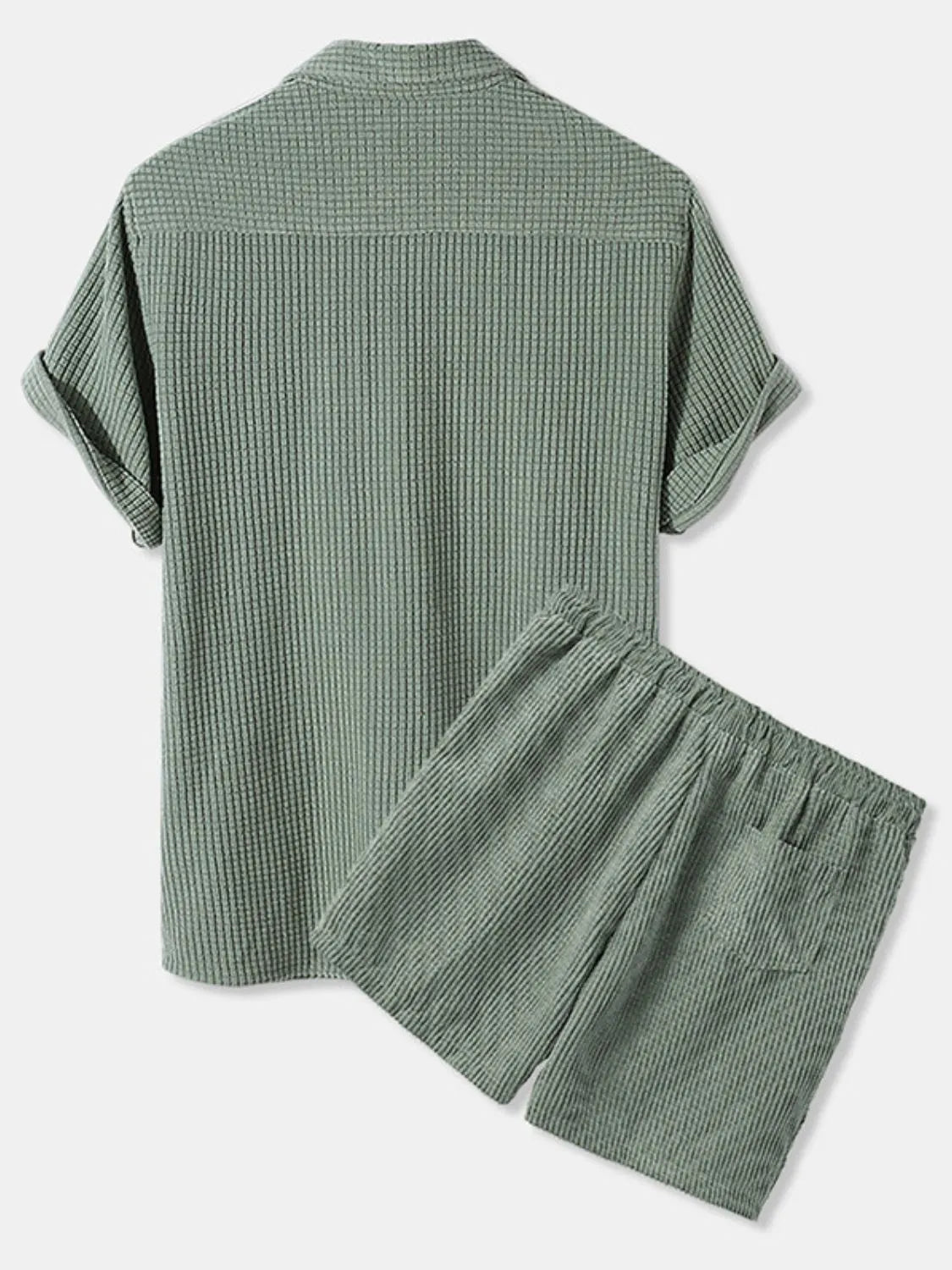 Men's Full Size Button Detail Short Sleeve Top and Shorts Set Plus Size, view 3