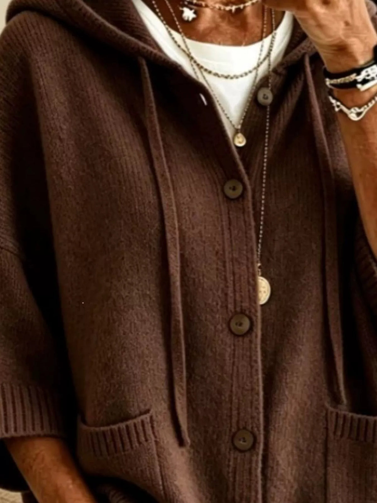 Hooded Button-Down Knit Cardigan - Lilixa.store