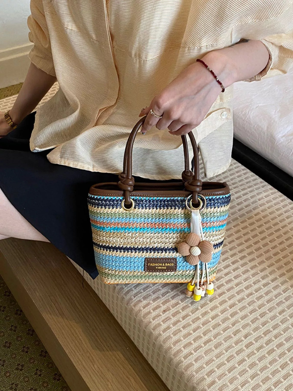 Striped Woven Handbag