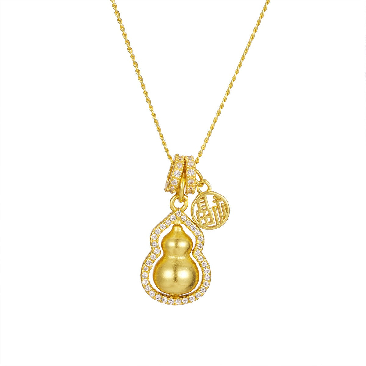 18K Gold-Plated Gourd Pendant Necklace, view 5
