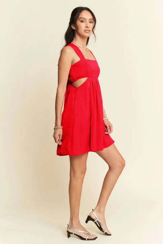 Davi & Dani Washed Satin Cutout Skirt Bandeau Mini Dress - Lilixa.store