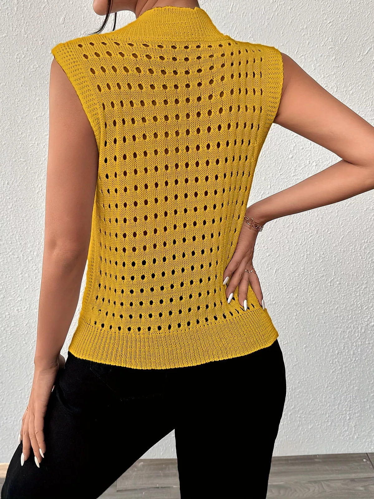 Hollow Out Round Neck Knit Tank, view 7