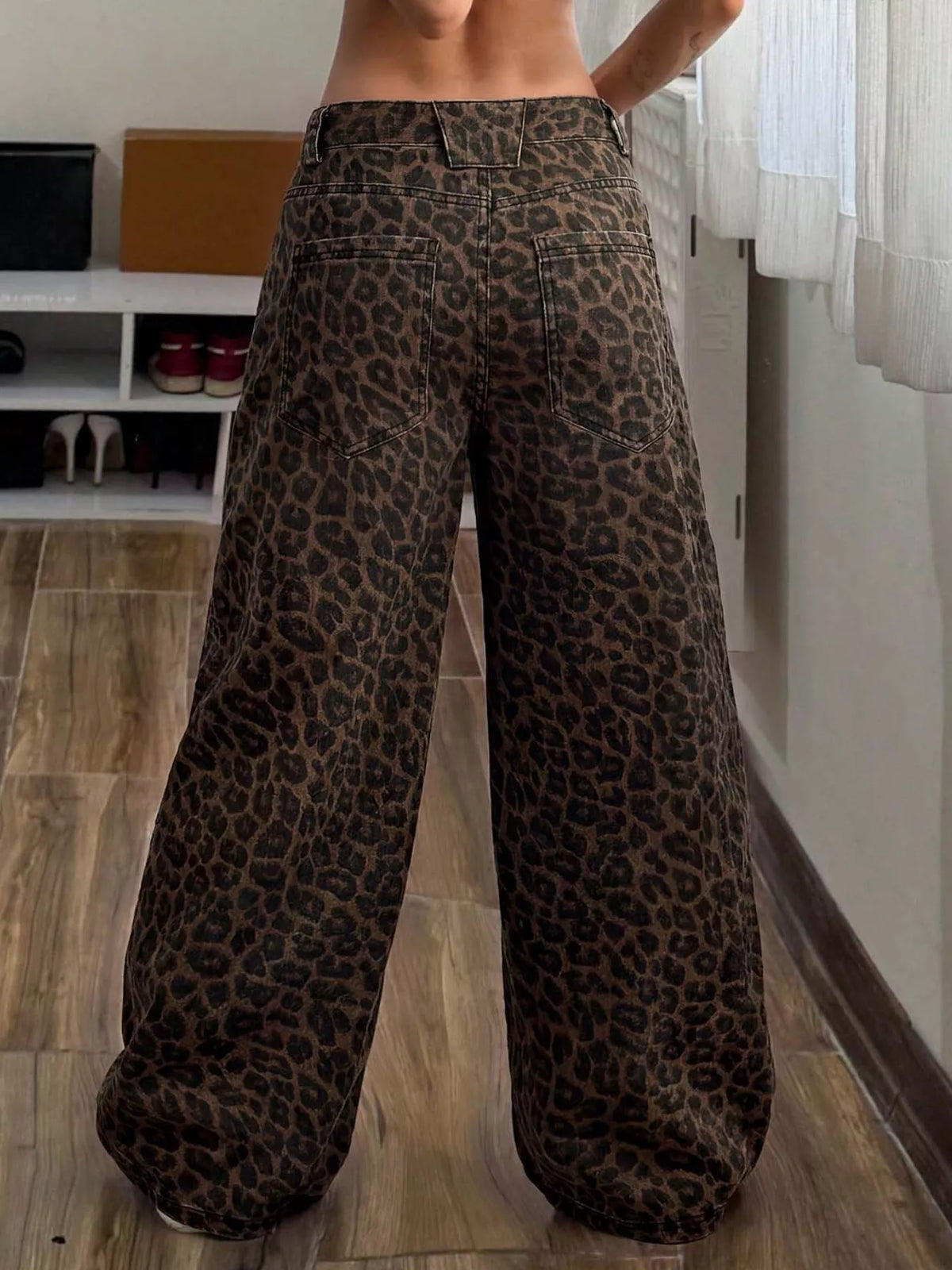 High-Waisted Leopard Wide-Leg Jeans