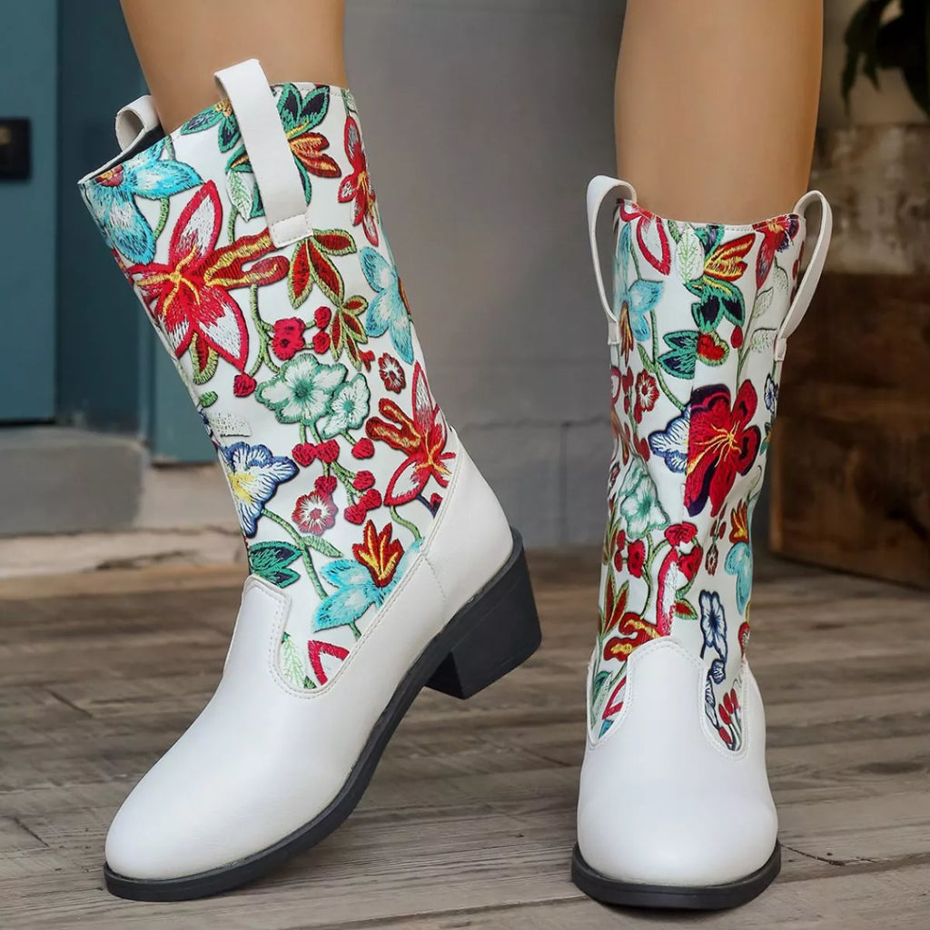 Floral Block Heel Boots, view 8