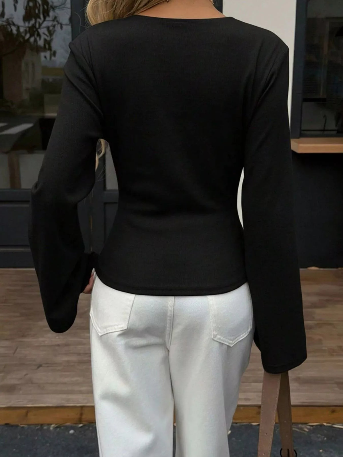Wrap-Front Long Sleeve T-Shirt