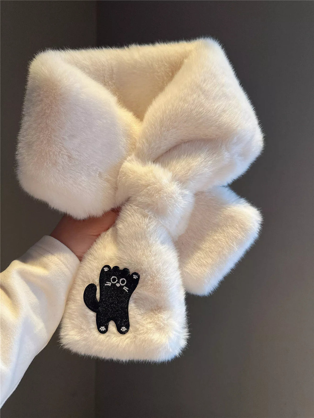 Cat Embroidered Plush Scarf - Lilixa.store