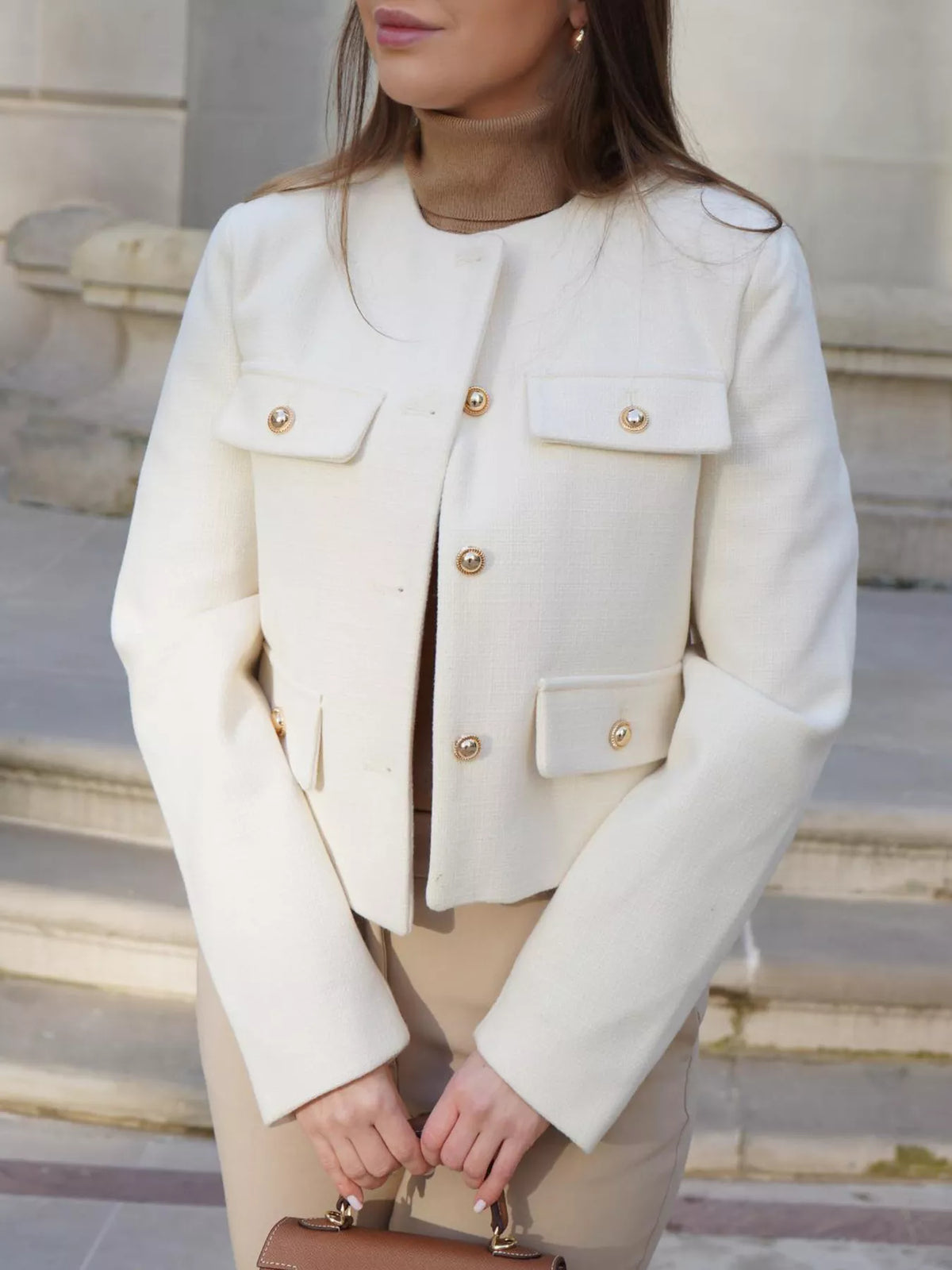 Tweed Button Up Cropped Outerwear - Lilixa.store