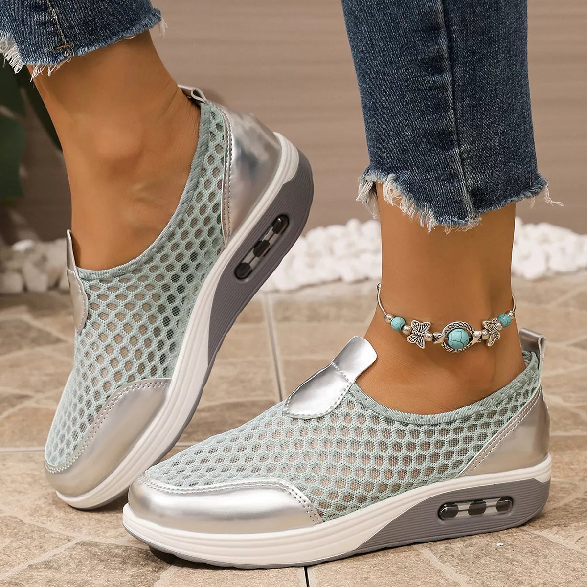 Breathable Mesh Wedge Slip-Ons