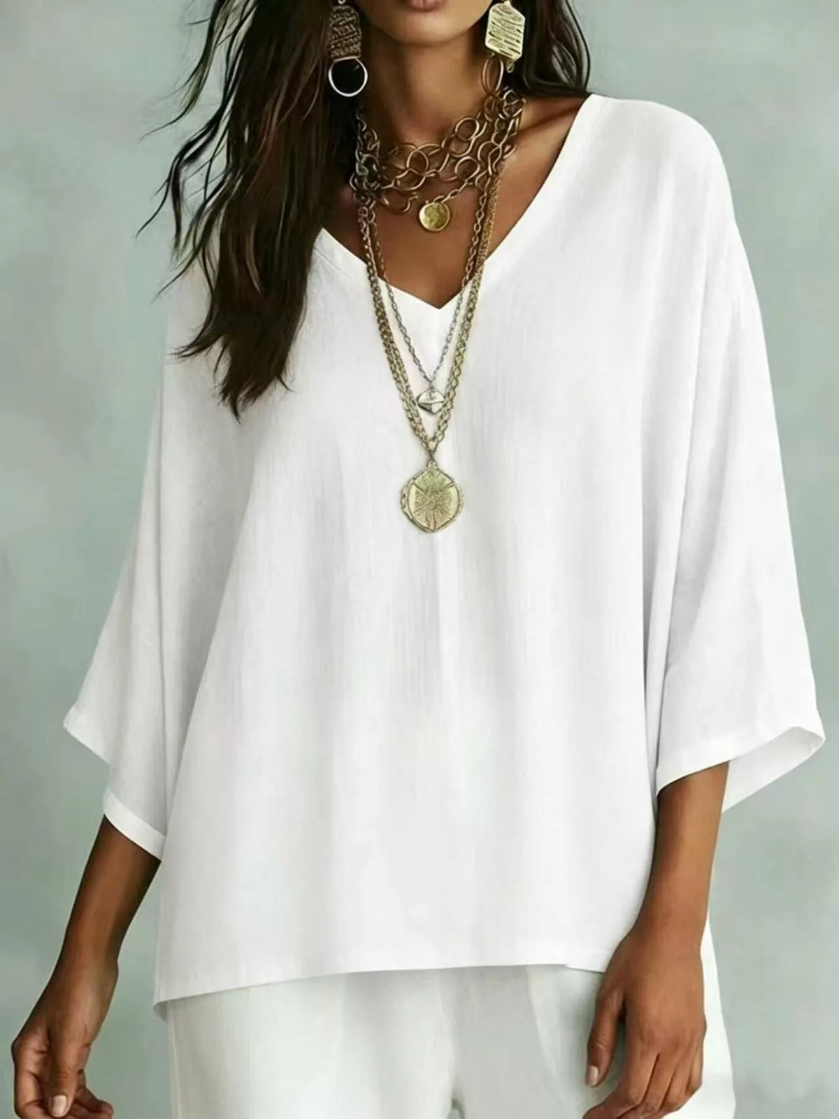 Full Size V-Neck Loose Fit T-Shirt Plus Size