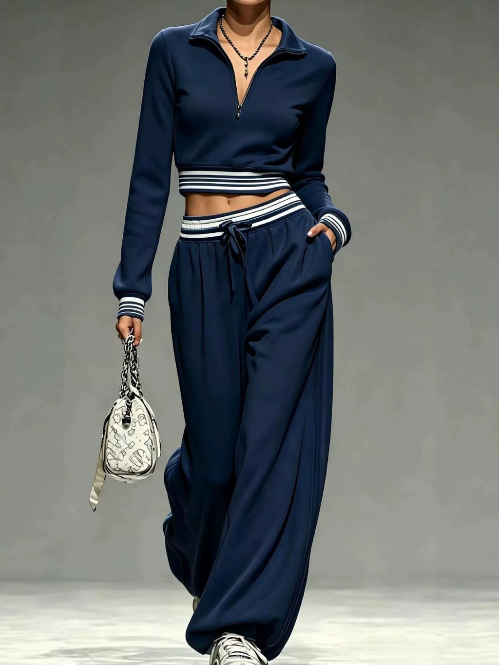 Full Size Half Zip Cropped Top and Pants Set Plus Size - Lilixa.store