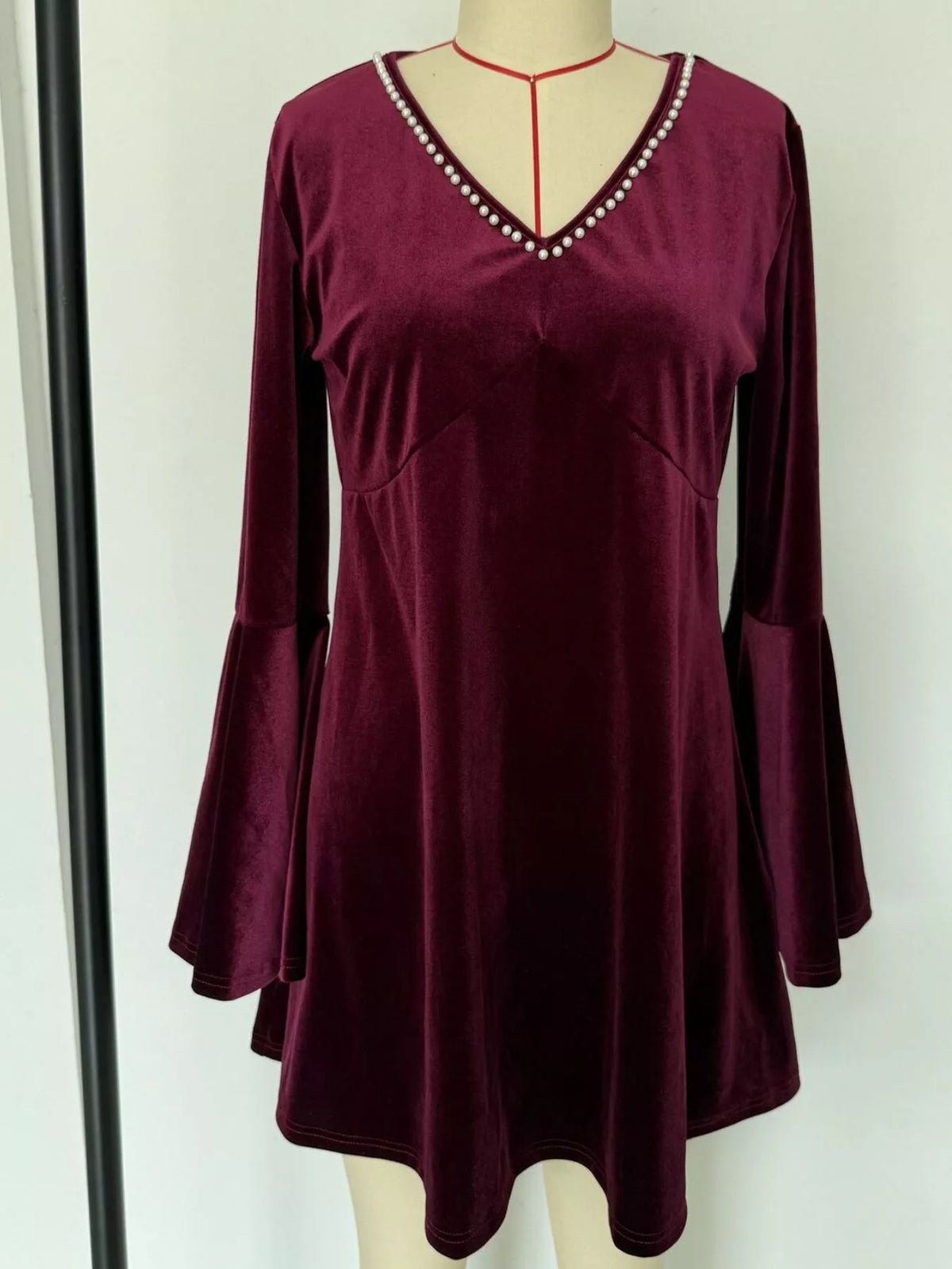 Velvet Flare Sleeve Mini Dress - Lilixa.store