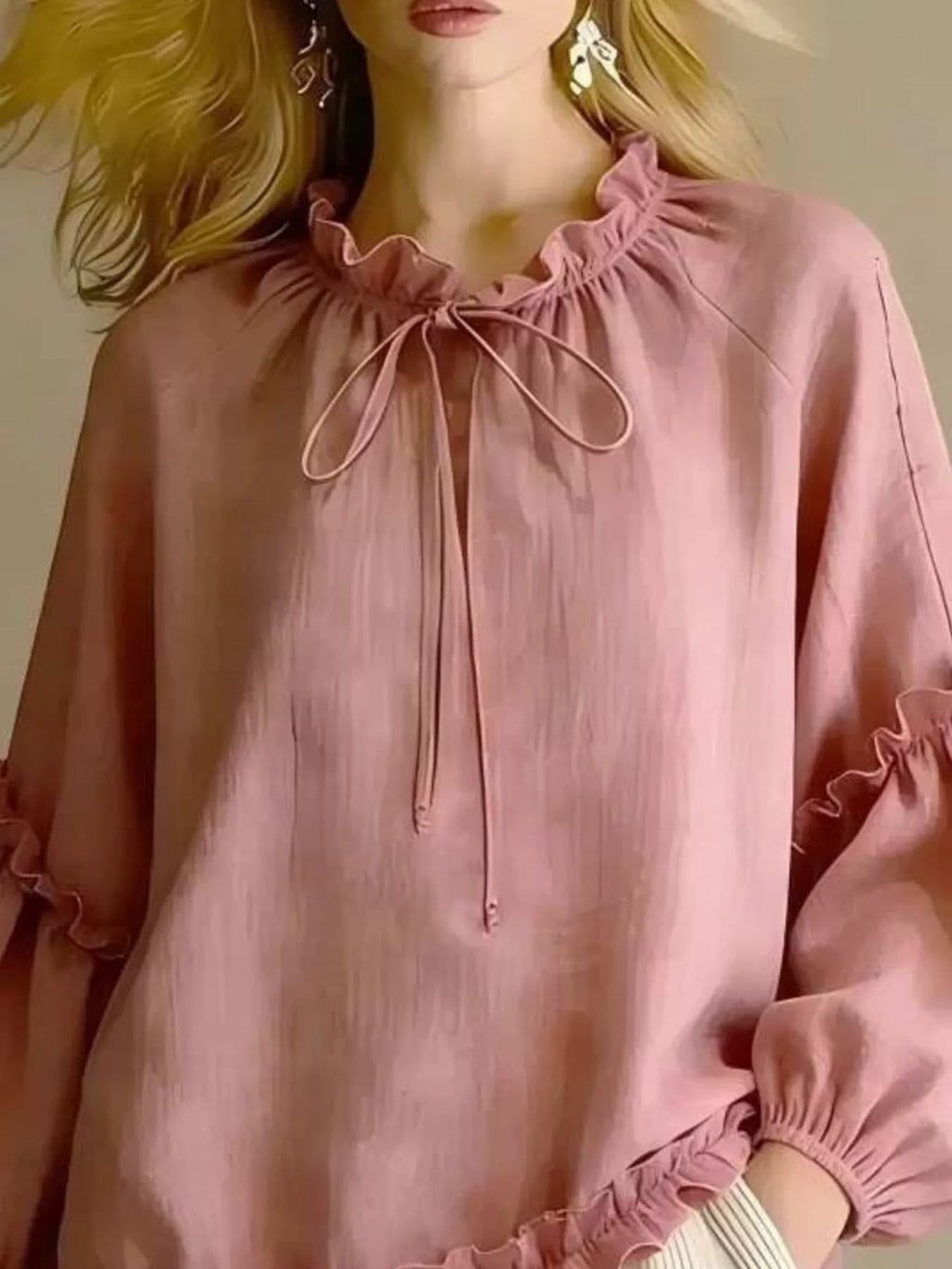 Frill Balloon Sleeve Blouse - Lilixa.store