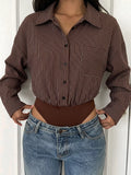 Striped Button-Up Bodysuit - Lilixa.store