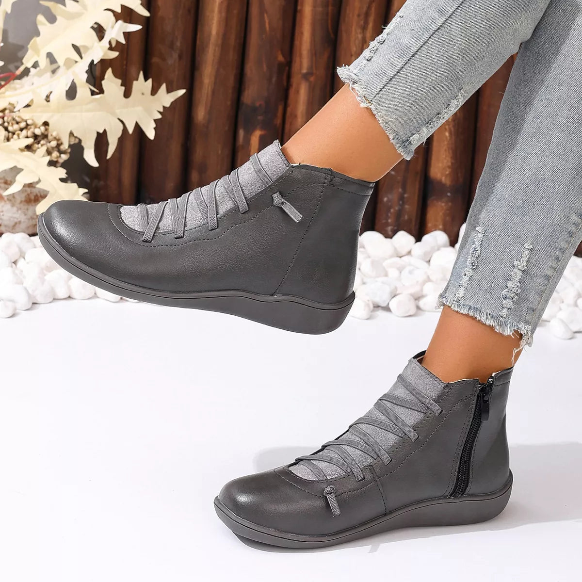 Lace-Up Faux Leather Ankle Boots, view 22