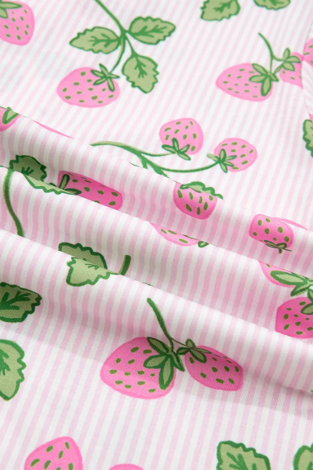 Striped Strawberry Print Lapel Shirt Drawstring Shorts 2pcs Pajama Set - Lilixa.store