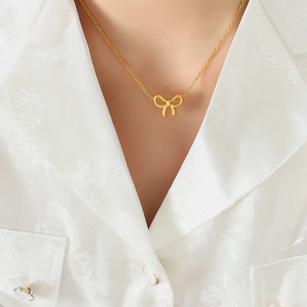 Gold-Plated Titanium Steel Bow Pendant Necklace - Lilixa.store