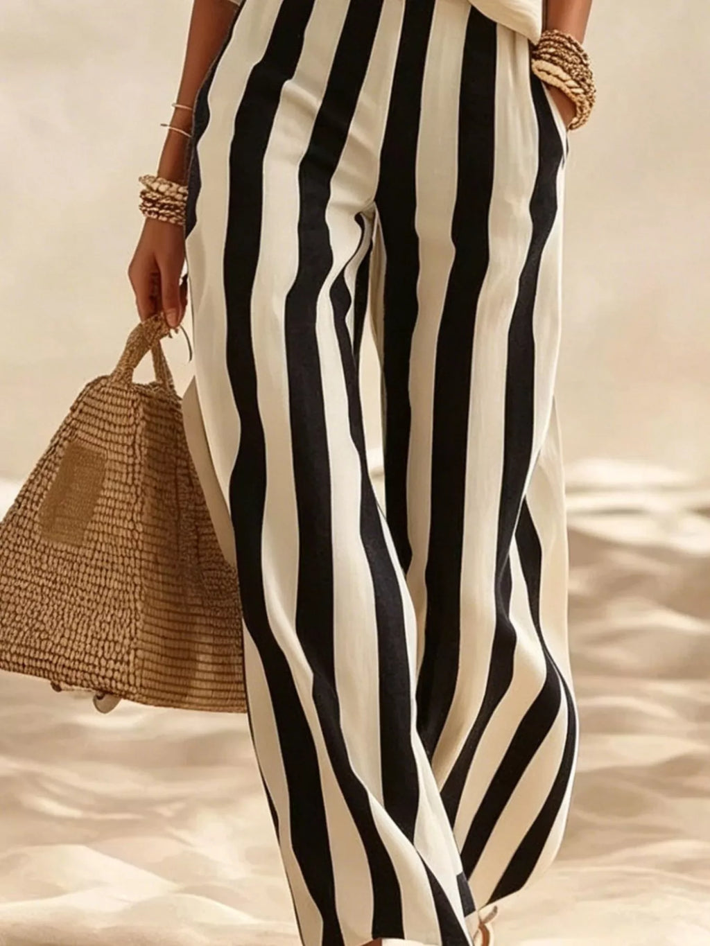 Full Size Striped Half Sleeve Top and Pants Set Plus Size - Lilixa.store