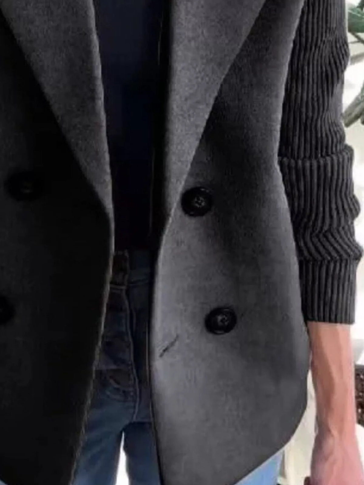 Full Size Knitted Sleeve Wool Blend Double-Breasted Blazer Plus Size - Lilixa.store