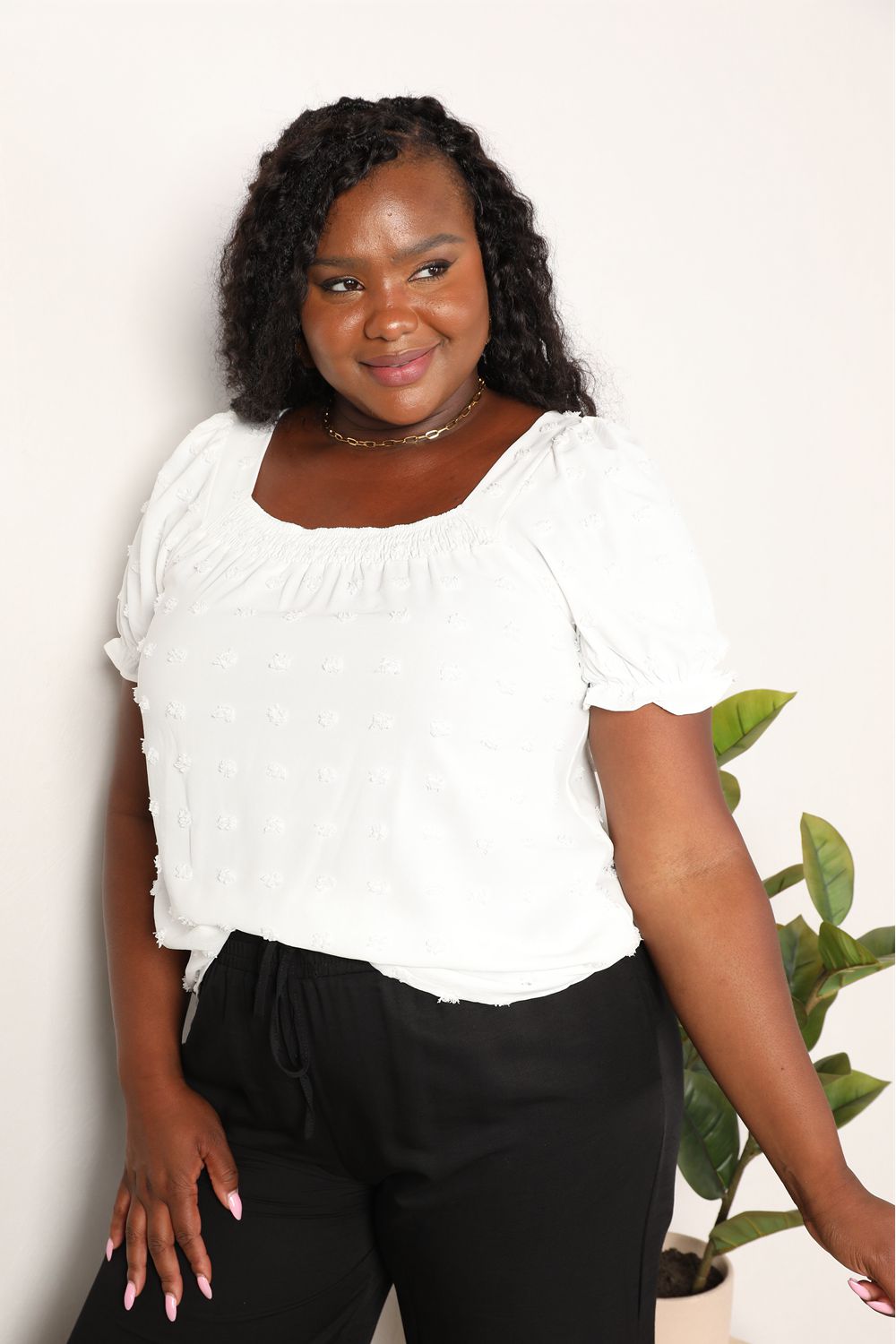 Mandy Swiss Dot Puff Sleeve Square Neck Blouse in White, view 7