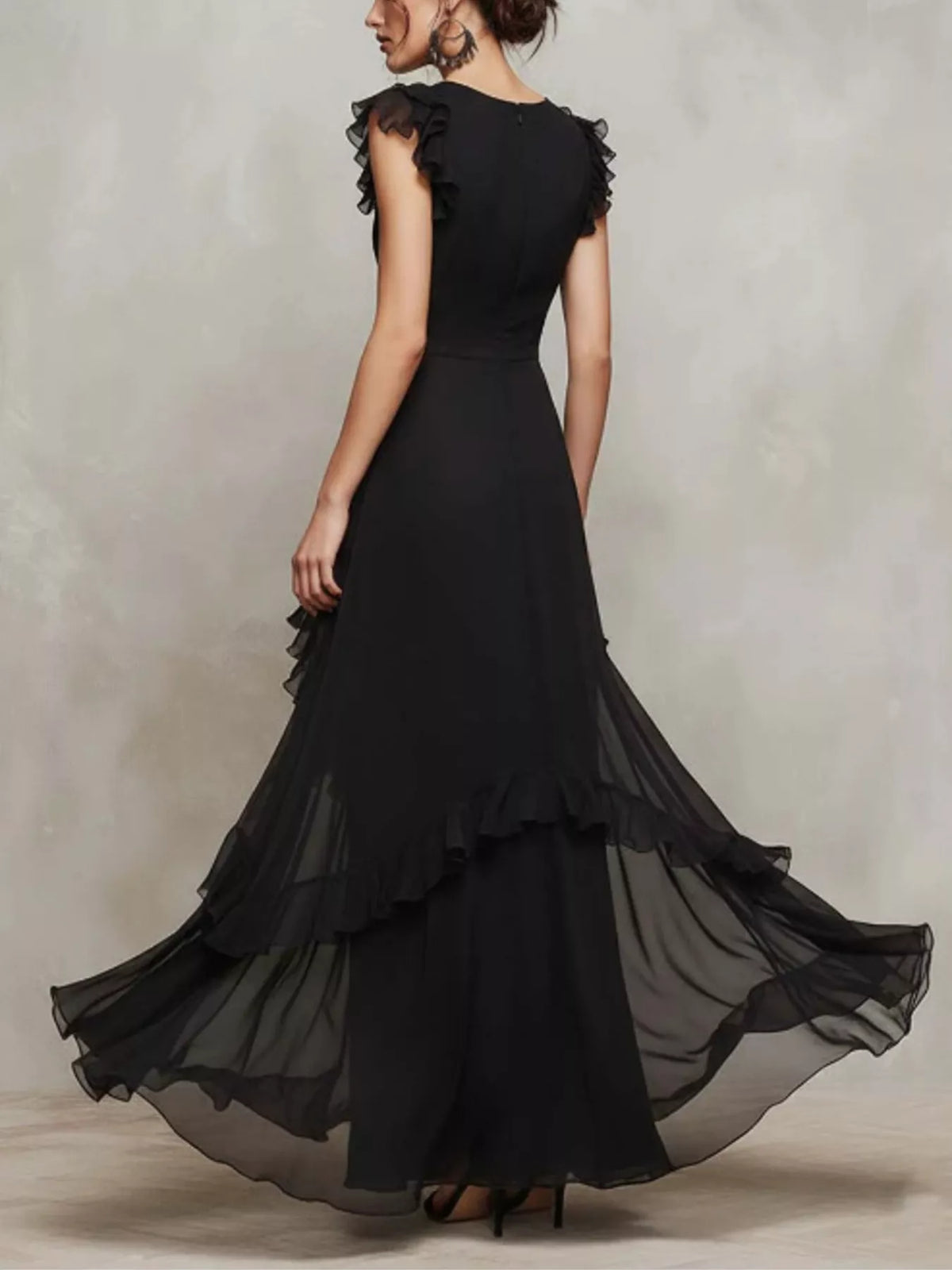Sheer Ruffle Trim Maxi Dress - Lilixa.store