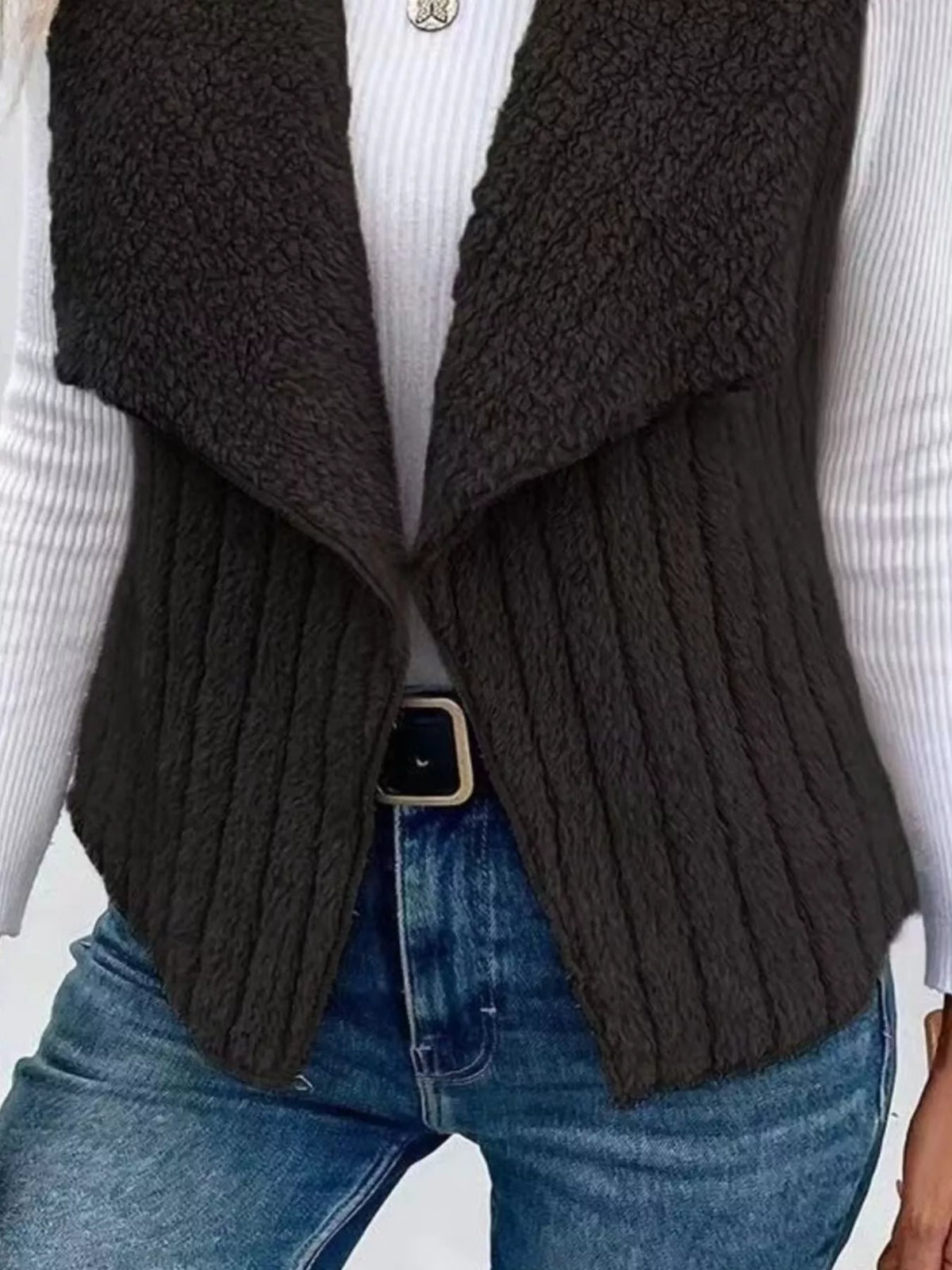 Cozy Fleece Open Front Vest Coat - Lilixa.store