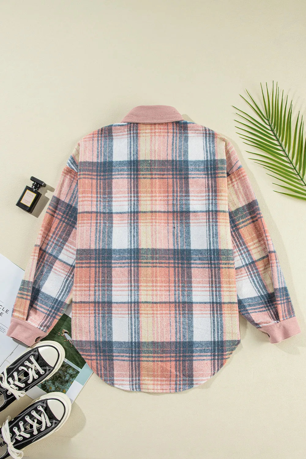 Plaid Button Up Long Sleeve Shacket, view 5