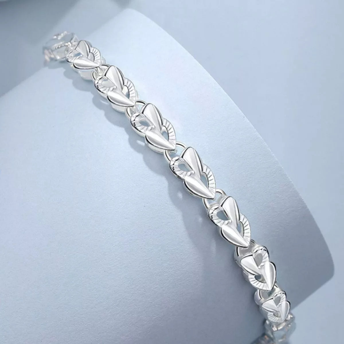 925 Sterling Silver Heart Link Bracelet - Lilixa.store