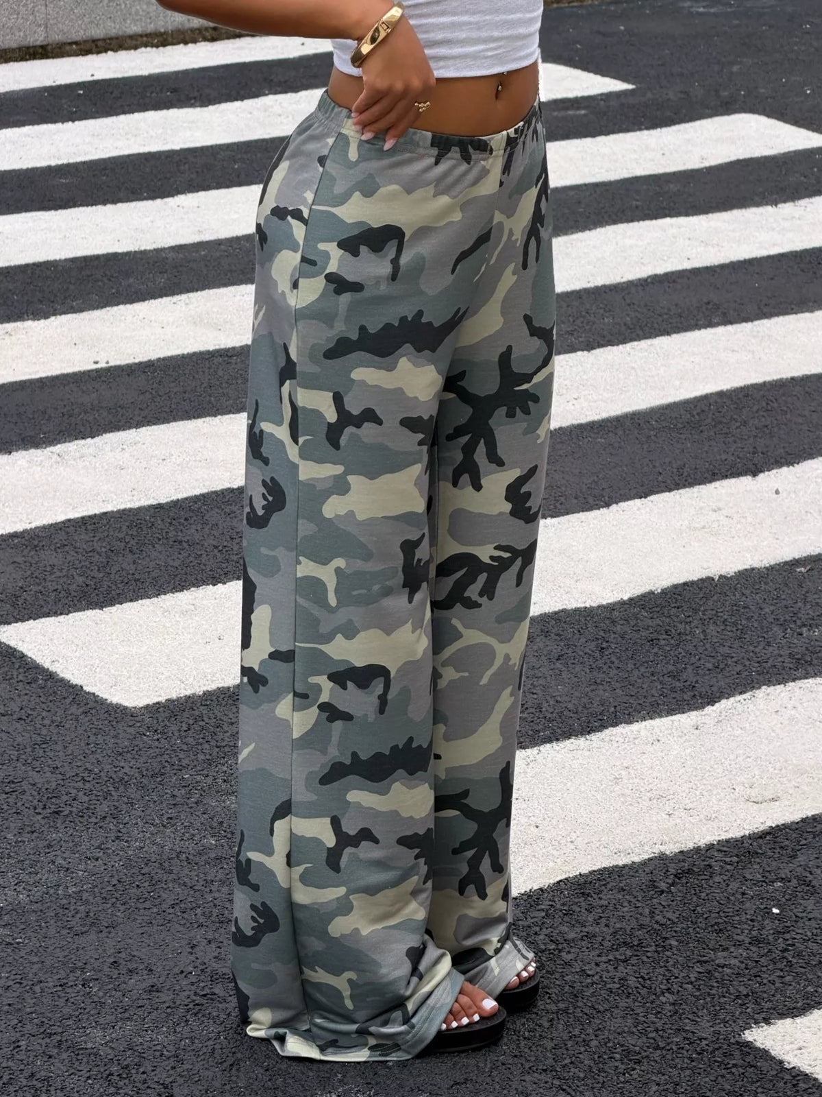 Camouflage Wide-Leg Casual Pants