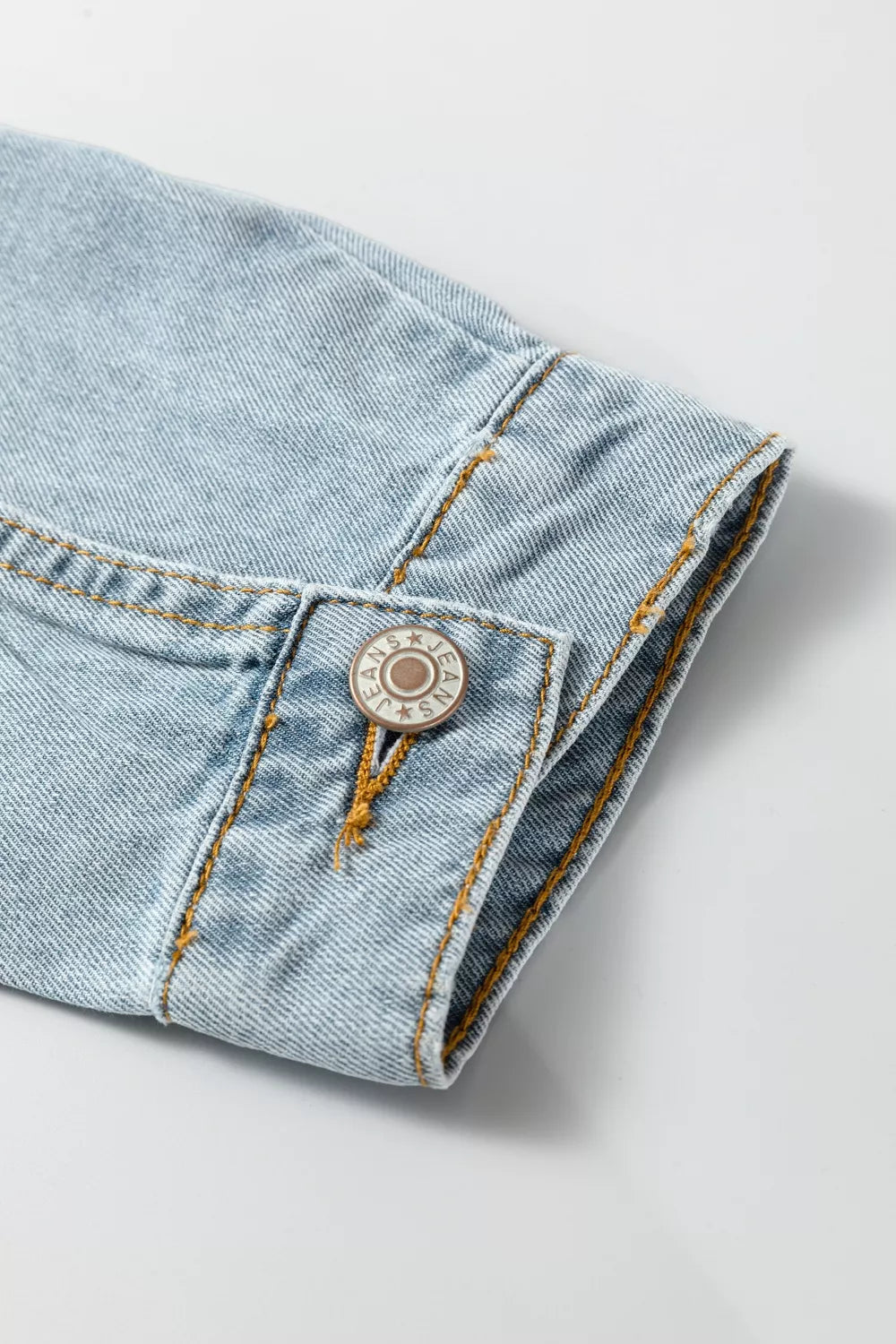 Draw-cord Hem Light Wash Denim Jacket in Light Blue, view 6