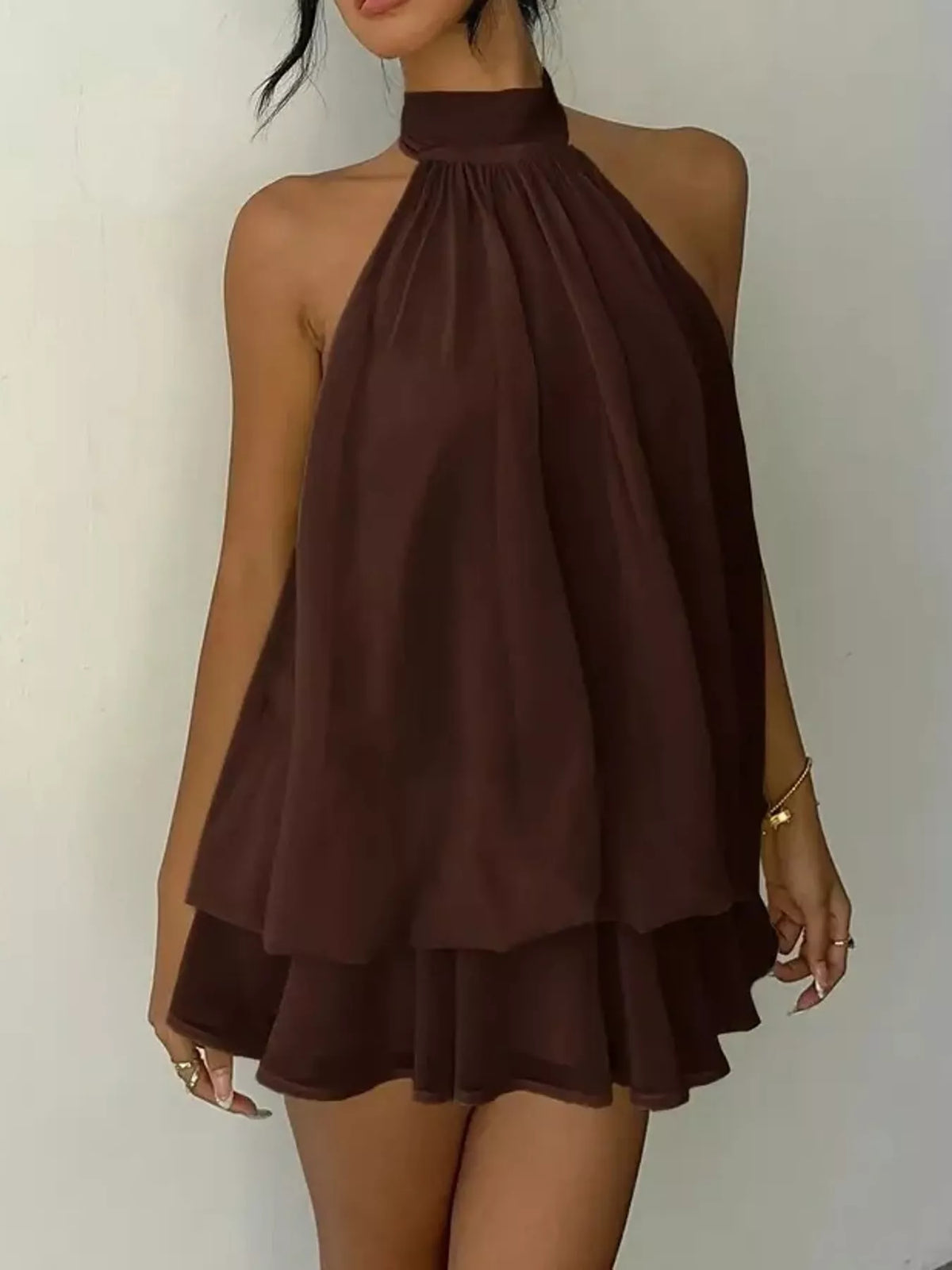 Halter Neck Ruched Mini Dress, view 8