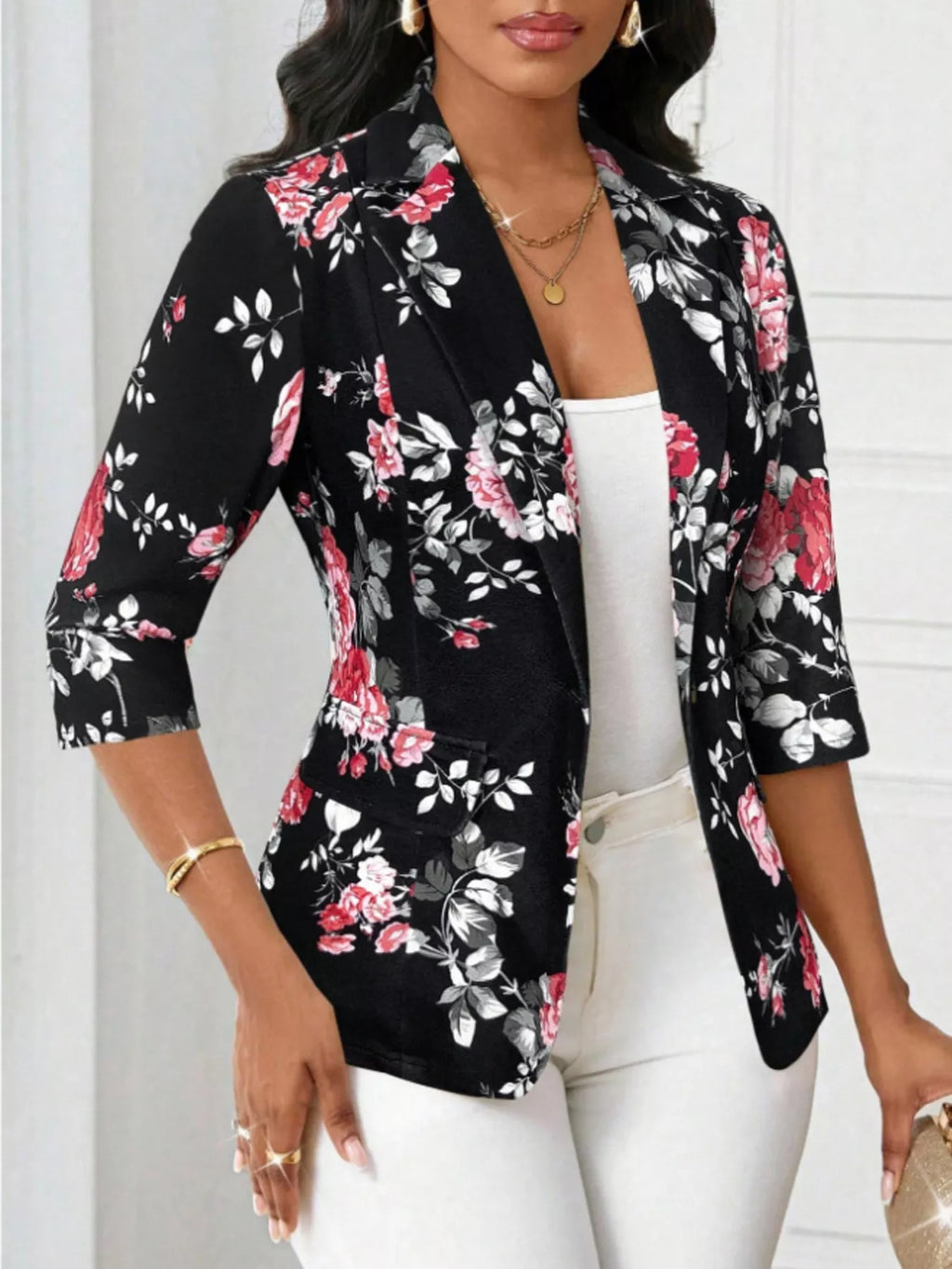 Floral Print One Button Casual Blazer - Lilixa.store