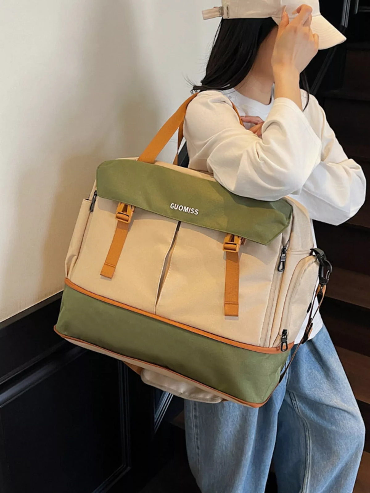 Color Block Travel Bag in Khaki, view 4