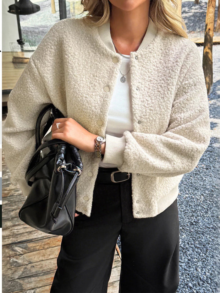 Snap Down Dropped Shoulder Jacket in Beige