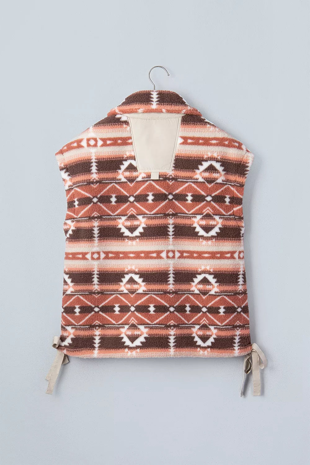 Geometric Print Fleece Metal Button Placket Shift Silhouette Vest - Lilixa.store