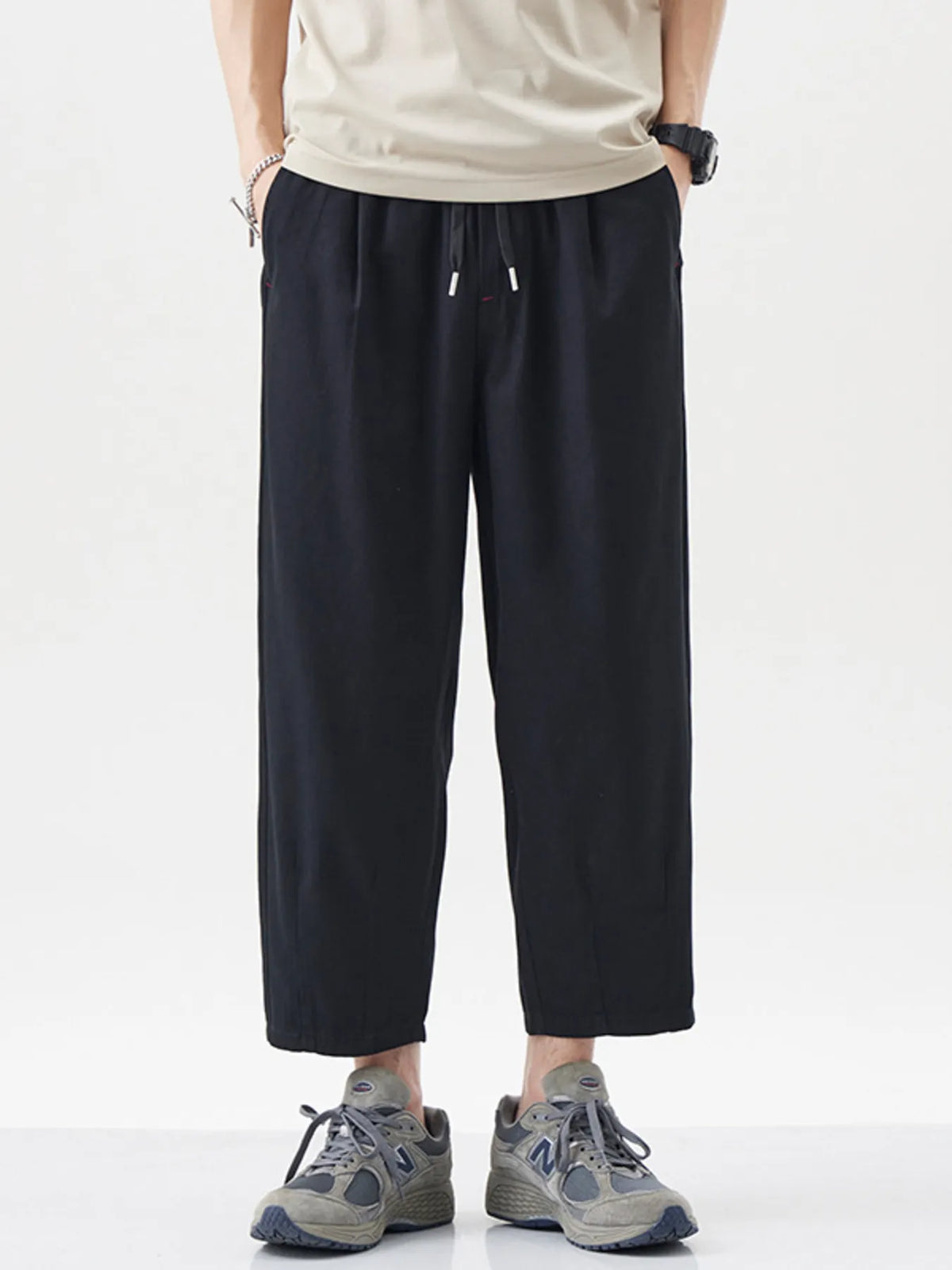 Men's Plus Size Casual Loose Cropped Pants in Black