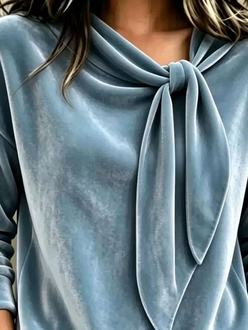 Velvet Tie Front Long Sleeve Sweatshirt - Lilixa.store