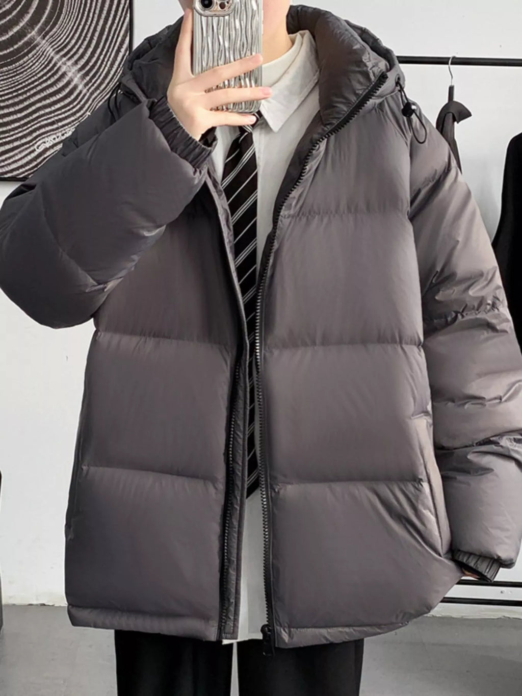 Men's Full Size Warm Padded Hooded Puffer Jacket Plus Size, view 5